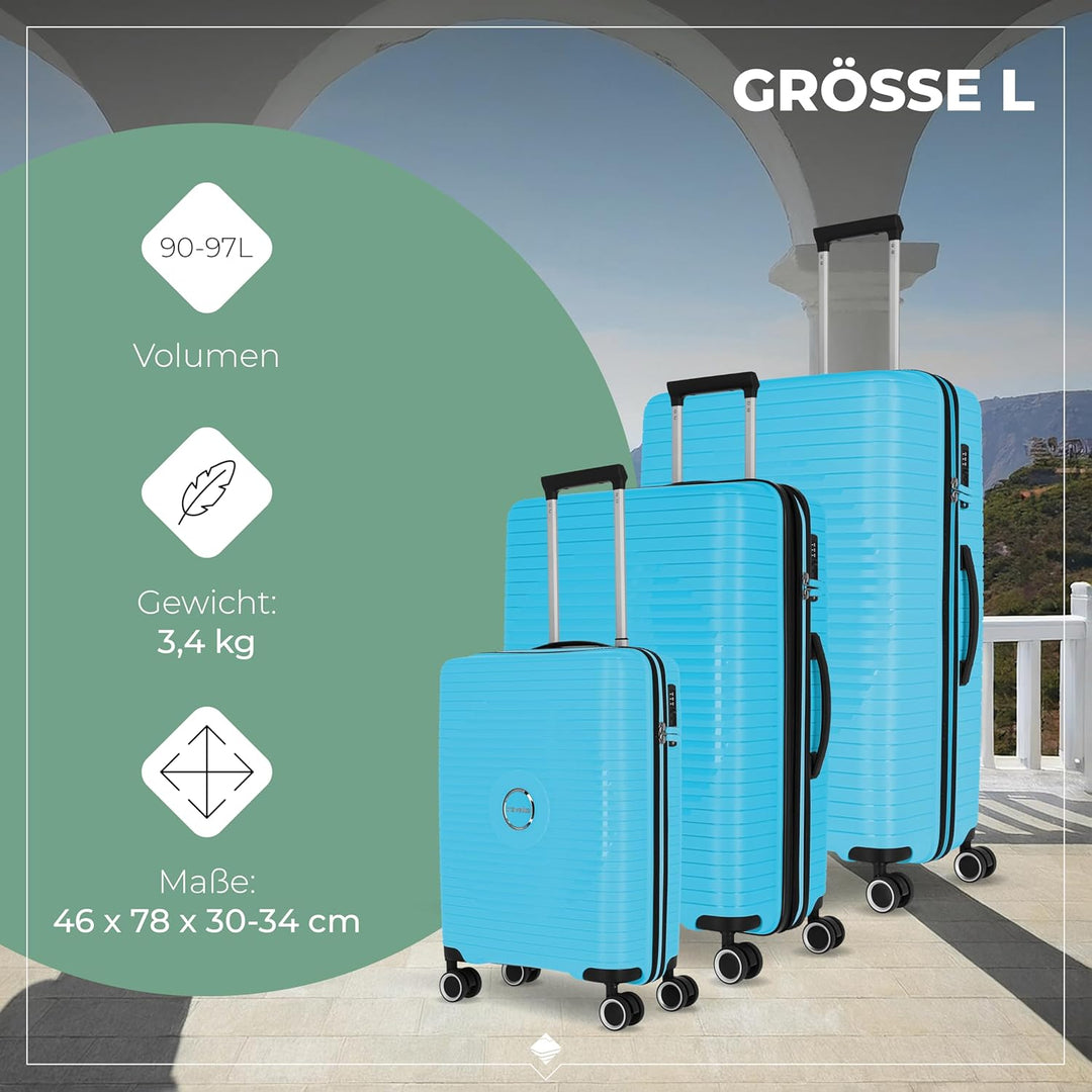 Travelite Hartschalen Kofferset 3teilig, 4 Rollen, ORBITA, Trolleys mit bruchsicherer Schale und pra