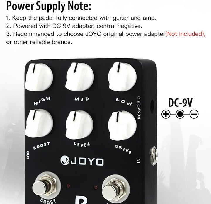 JOYO Metal Distortion Pedal mit 3-Band-EQ und Low-Mid-High Gain Boost für E-Gitarren-Effekt – Bypass