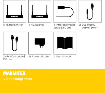 Drathlose HDMI Extender 4K - Marmitek WHE4-4K60 - Ultra HD - Flächendeckendes Bereich - Infrarot Rüc