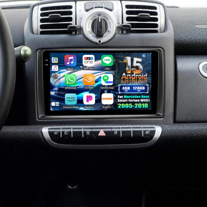 4+128G Android 15 CAMECHO 9 Zoll Autoradio für Mercedes Benz Smart Fortwo 451 2005-2010, Navi Radio