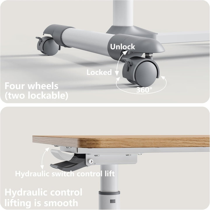 ETHU Betttisch auf Rollen, Ergonomischer Mobiler Pflegetisch 62-77 cm, Höhenverstellbarer Laptoptisc