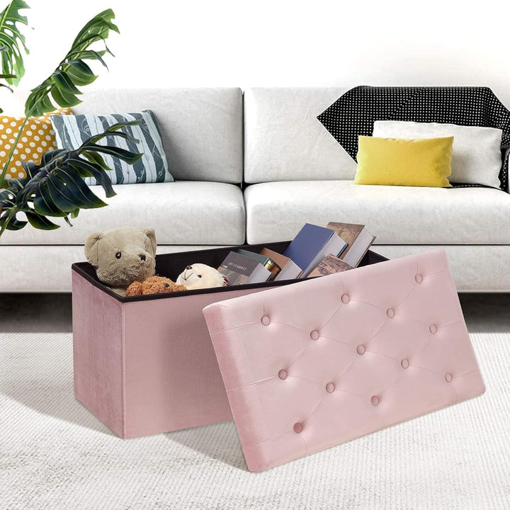 Bonlife Sitzbank mit Stauraum,Faltbarer Hocker,Aufbewahrungsbox Fusshocker Samttuch,Falthocker Sitzb