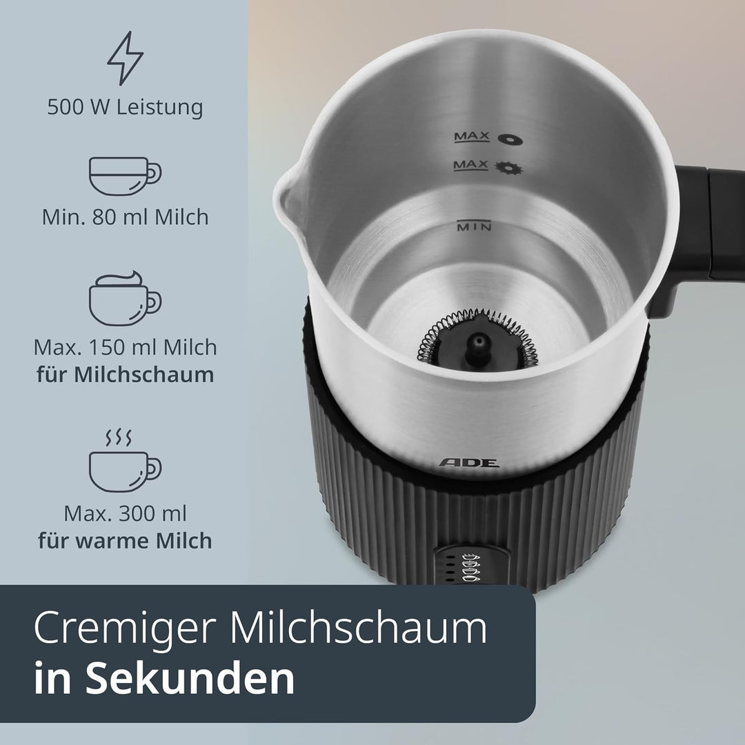 ADE Design Elektrischer Milchaufschäumer 4in1 | für heissen & kalten Milchschaum | Milchwärmer | für