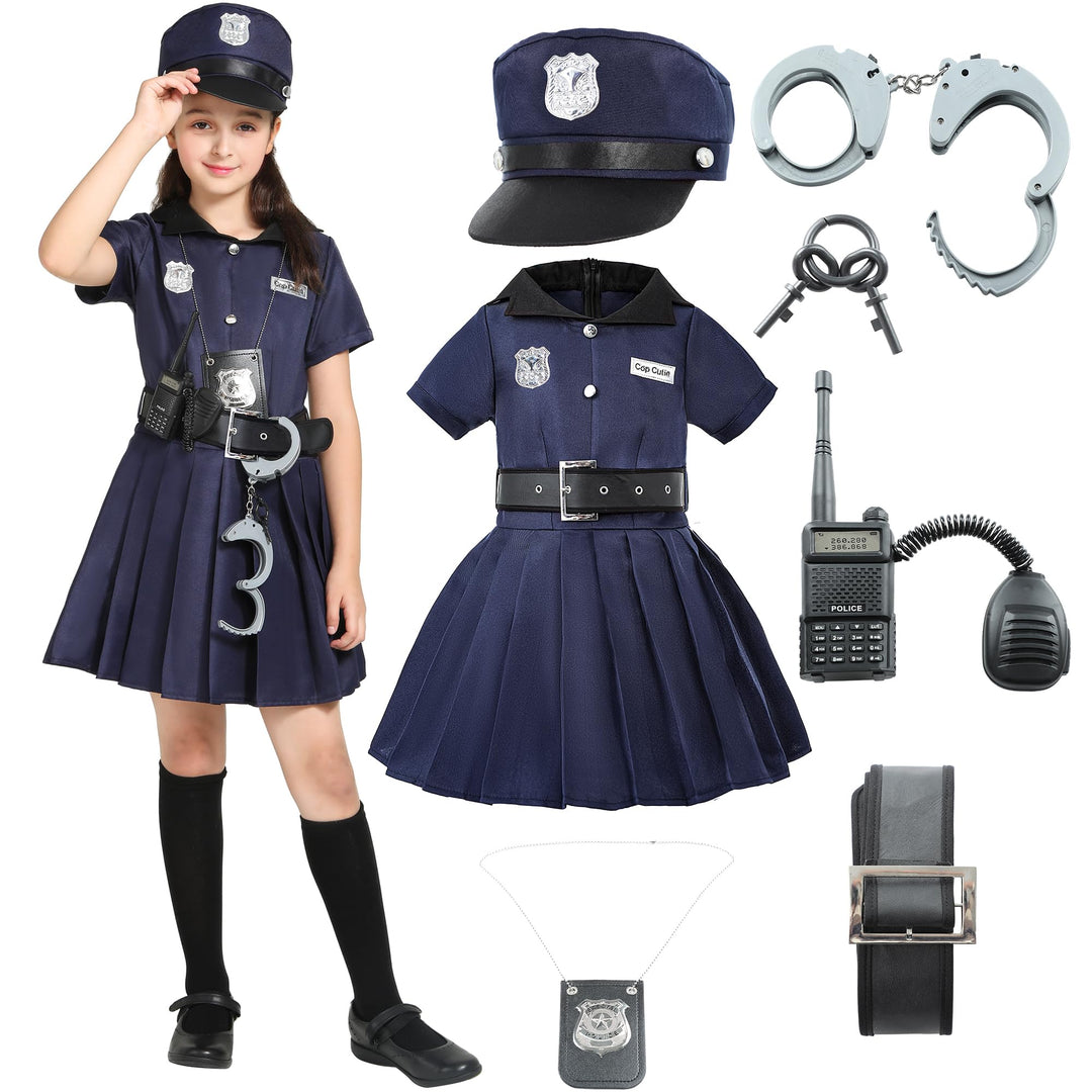 Sincere Party Mädchen Polizist Kostüm,Cutie Cop Dress Up Rollenspiel Set für Mädchen 4-6 Jahre, 4-6
