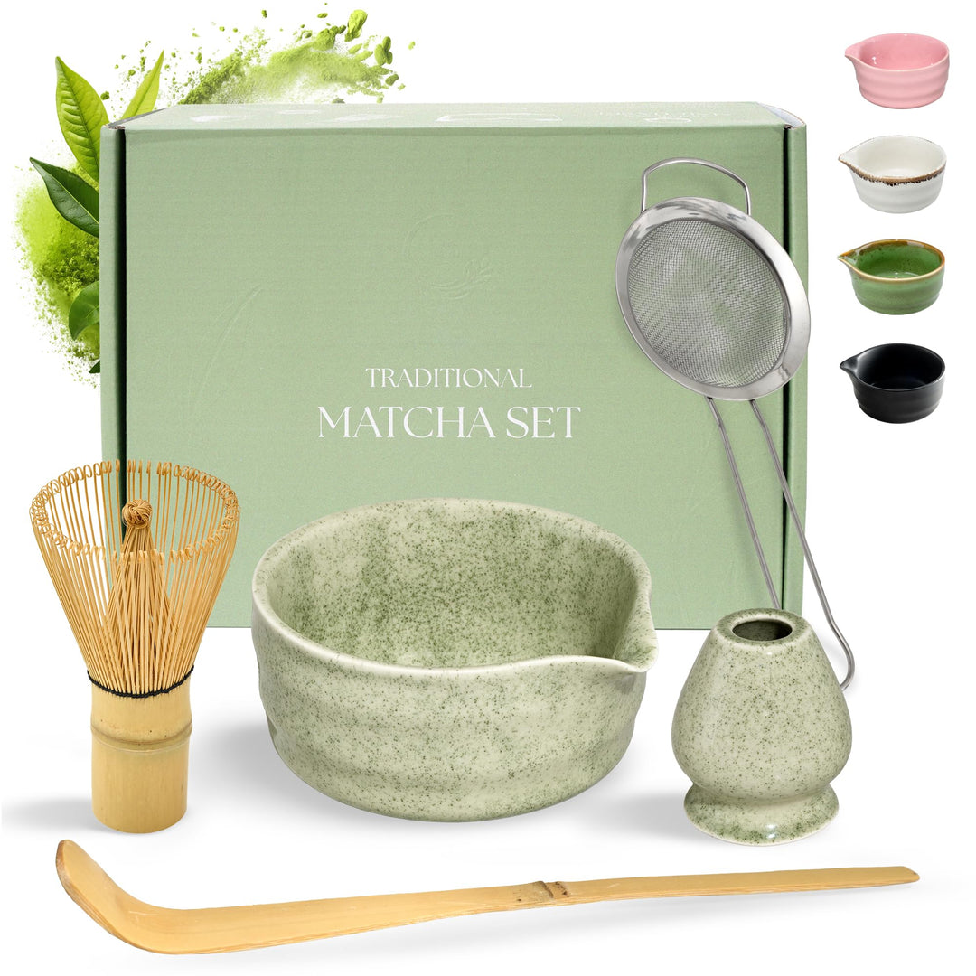 comforder Matcha Set mit Besen – Komplett mit Matchaschale mit Ausgiesser, Chasen, Halter, Löffel un