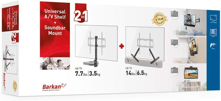 Barkan Universal Soundbar Halterung &amp; Regal Multimedia, für die Montage über oder unter TV, für 13 -