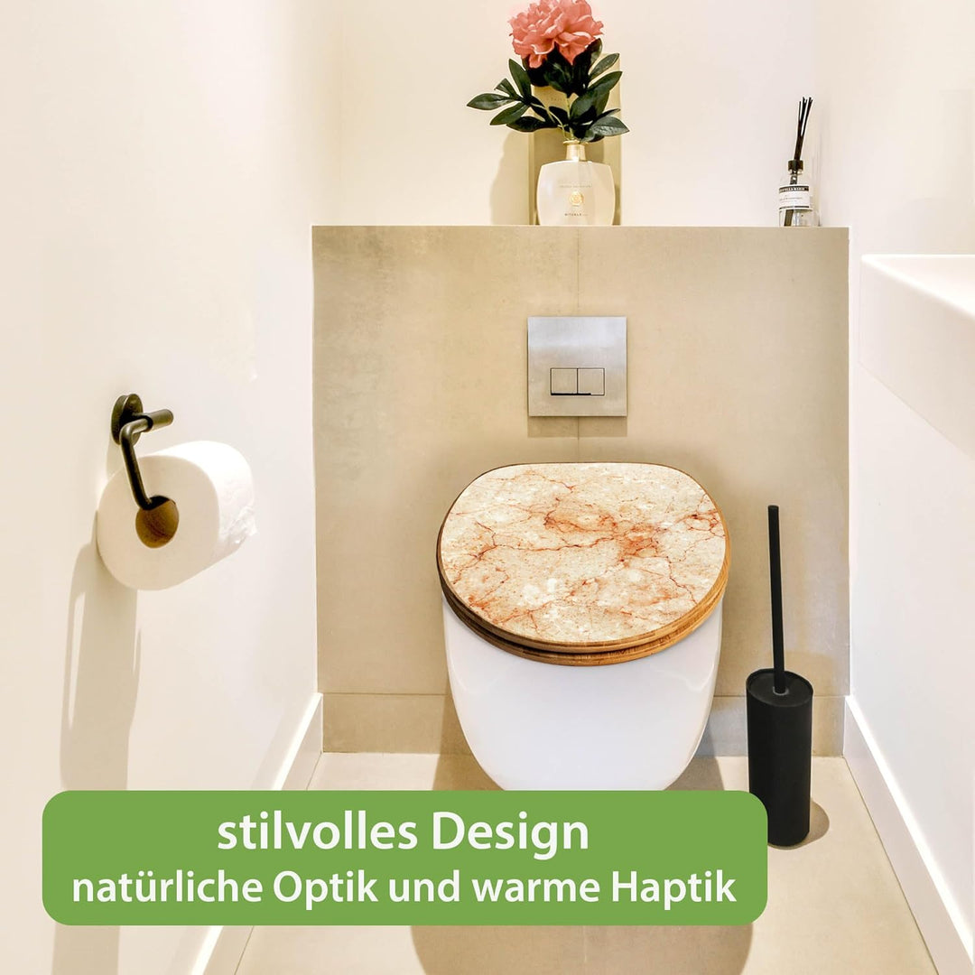 banjado Design WC Sitz Bambus Absenkautomatik 45,8x37,5cm - Toilettendeckel mit Absenkautomatik Holz
