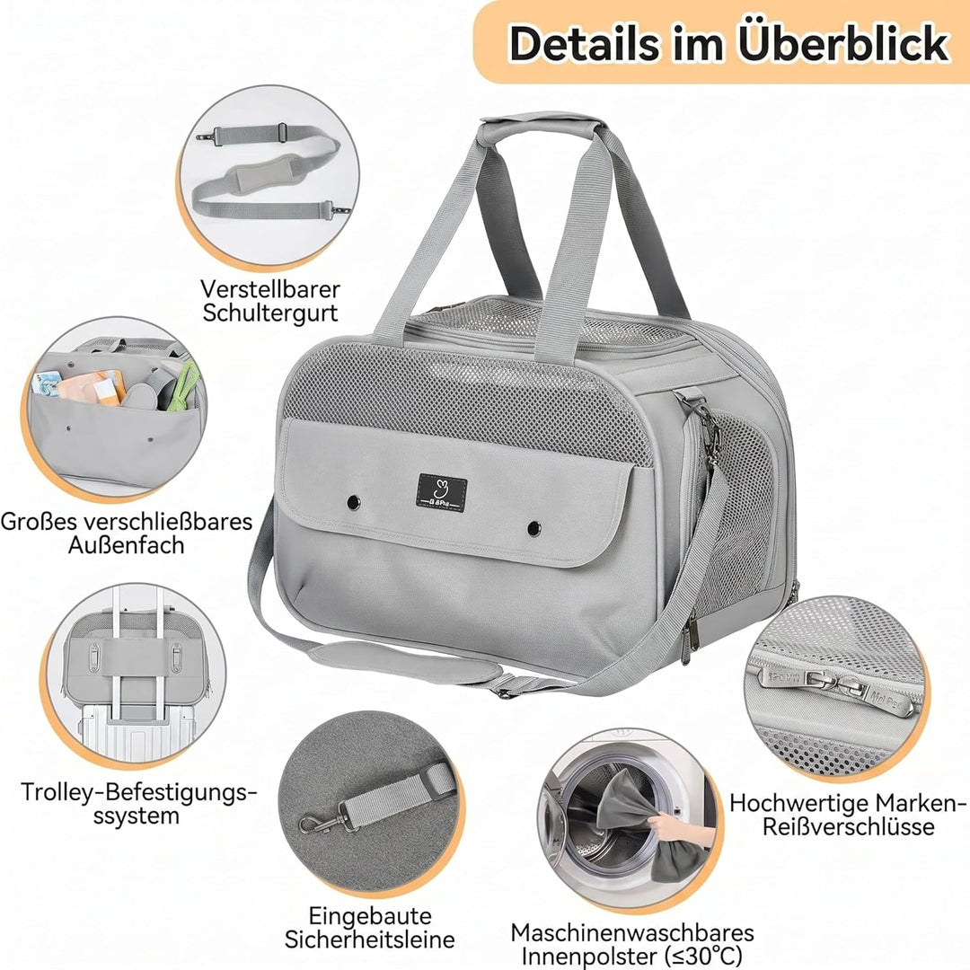 A 4 PET Transportbox Katze, Hundetasche Flugzeug für Kabine/Auto, Leicht Hunde Flugtasche mit Sicher
