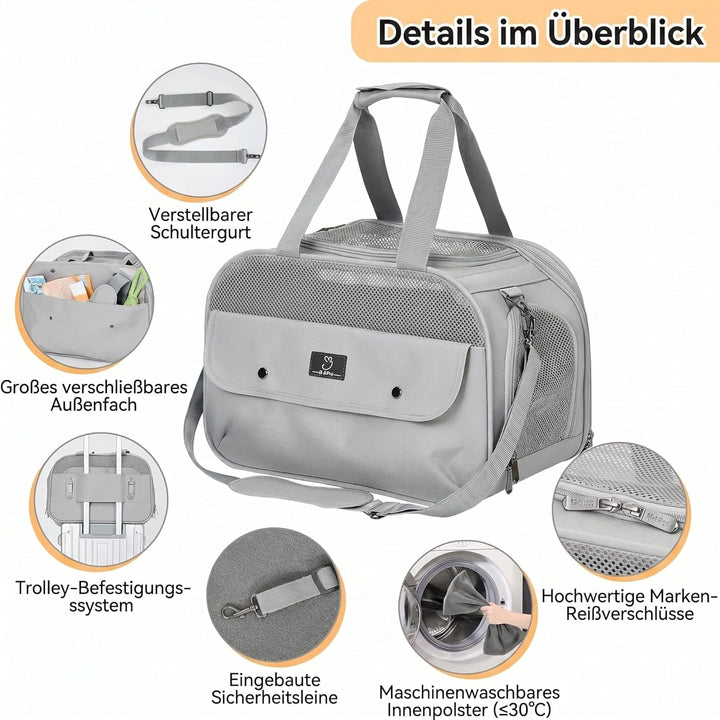 A 4 PET Transportbox Katze, Hundetasche Flugzeug für Kabine/Auto, Leicht Hunde Flugtasche mit Sicher