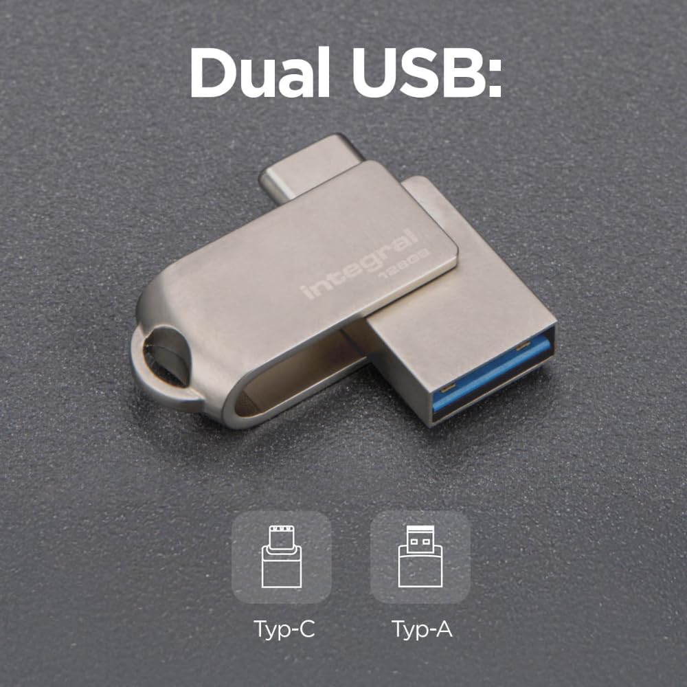 Integral 128GB 360-Dual USB 3.2 Gen 1 Typ A & USB-C Flash-Laufwerk - 5Gbps Übertragungen - Plug & Pl
