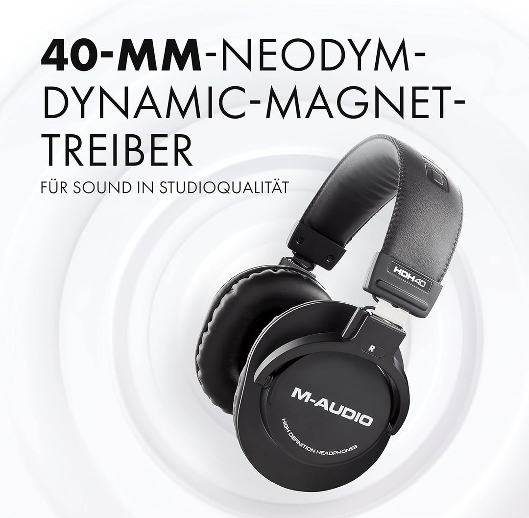 M-Audio HDH40 – Over-Ear Studiokopfhörer mit geschlossenem Design, flexiblem Bügel und 2.7m Kabel fü