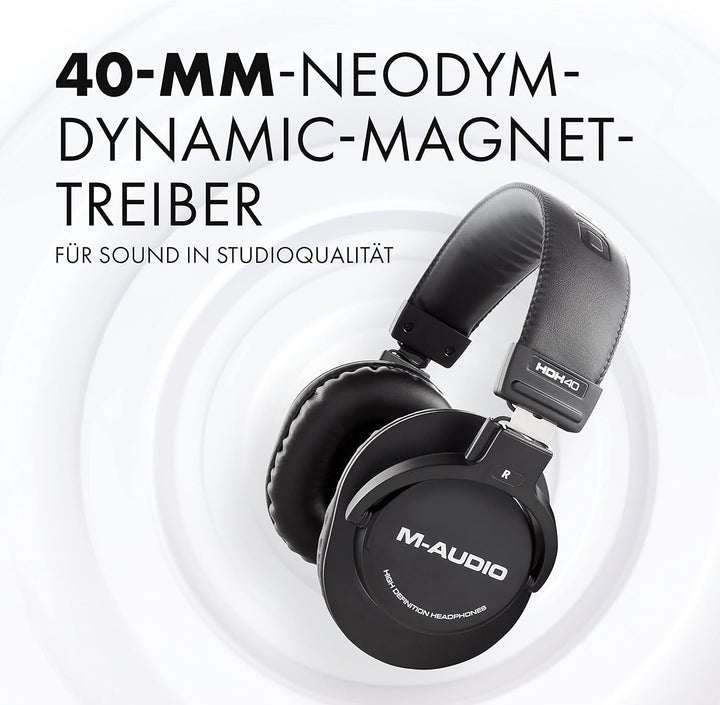 M-Audio HDH40 – Over-Ear Studiokopfhörer mit geschlossenem Design, flexiblem Bügel und 2.7m Kabel fü