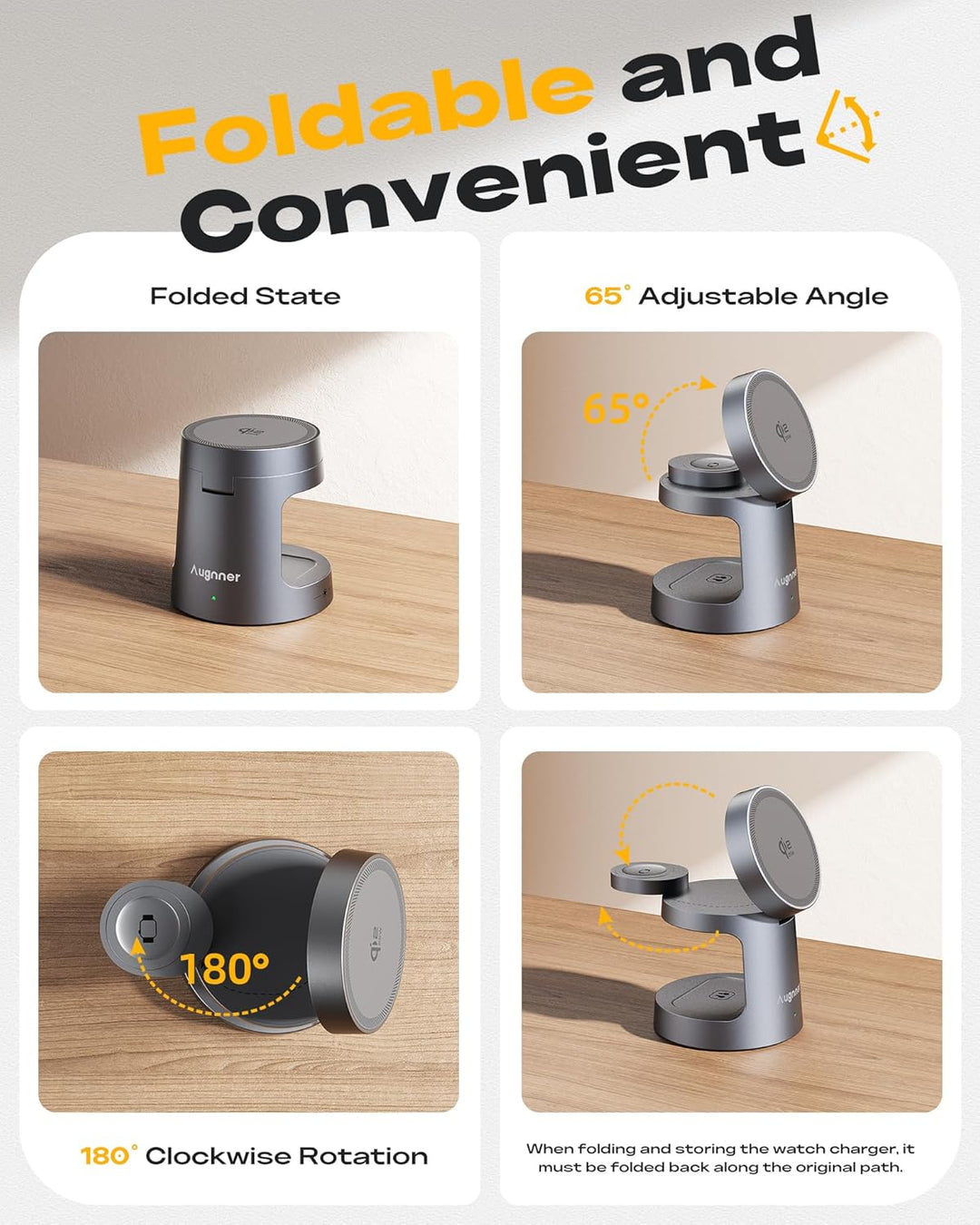 Ladestation Apple Watch und iPhone für Magsafe, 4-in-1 Induktive Ladestation 25W, Klappbar Kabellose