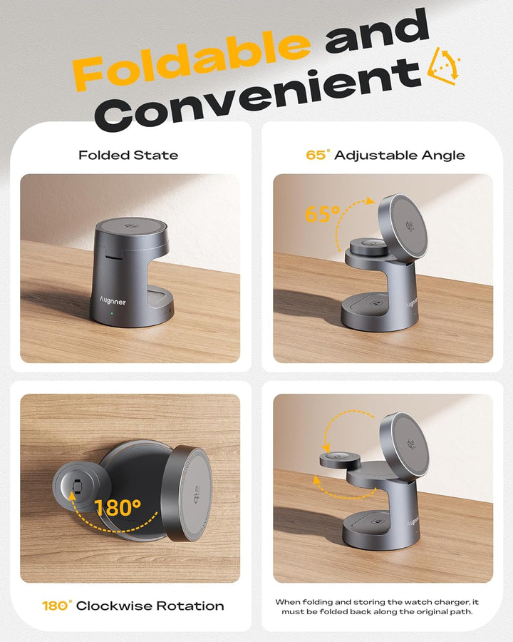 Ladestation Apple Watch und iPhone für Magsafe, 4-in-1 Induktive Ladestation 25W, Klappbar Kabellose