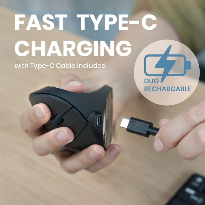 Perixx PERIMICE-713R Wireless Rechargeable Vertical Mouse - Duo Wired and Wireless Charging Feature