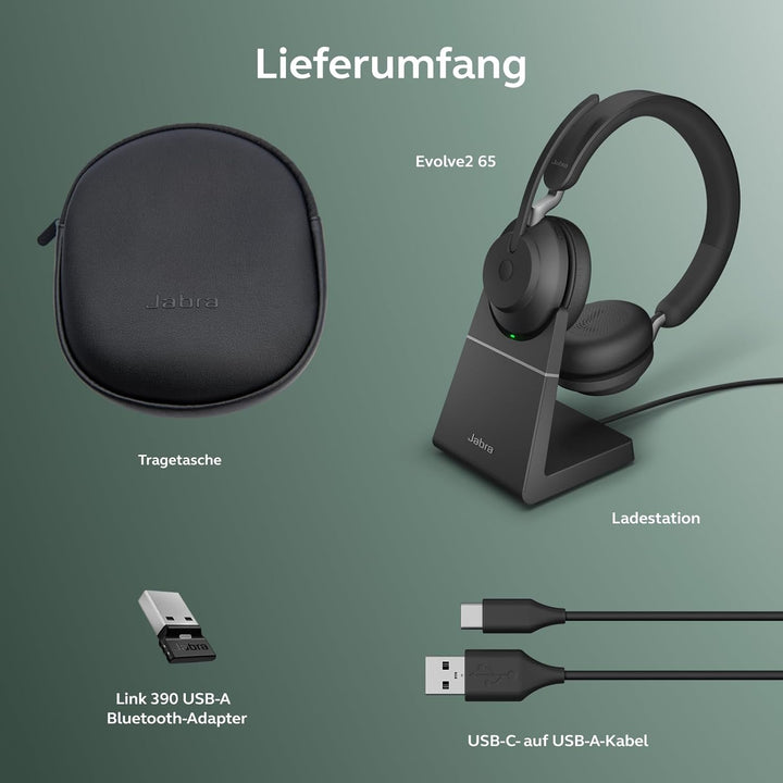 Jabra Evolve2 65 Wireless PC Headset with Charging Stand – Noise Cancelling Microsoft Teams Certifie