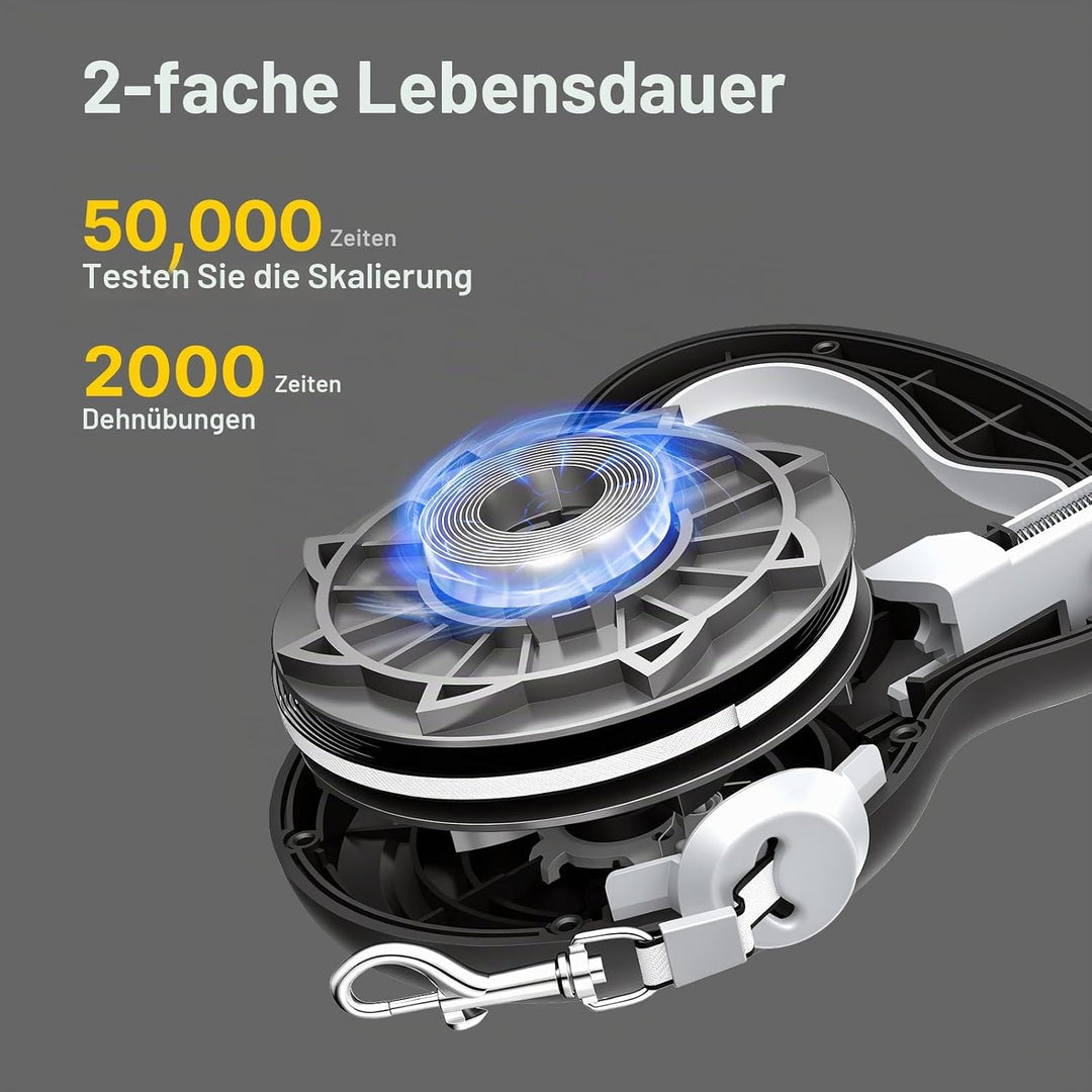 Ausziehbare Hundeleine 10ft, Automatik-Verriegelung, bissfestes Stahlkabel, 360° antiverwirrend, sto