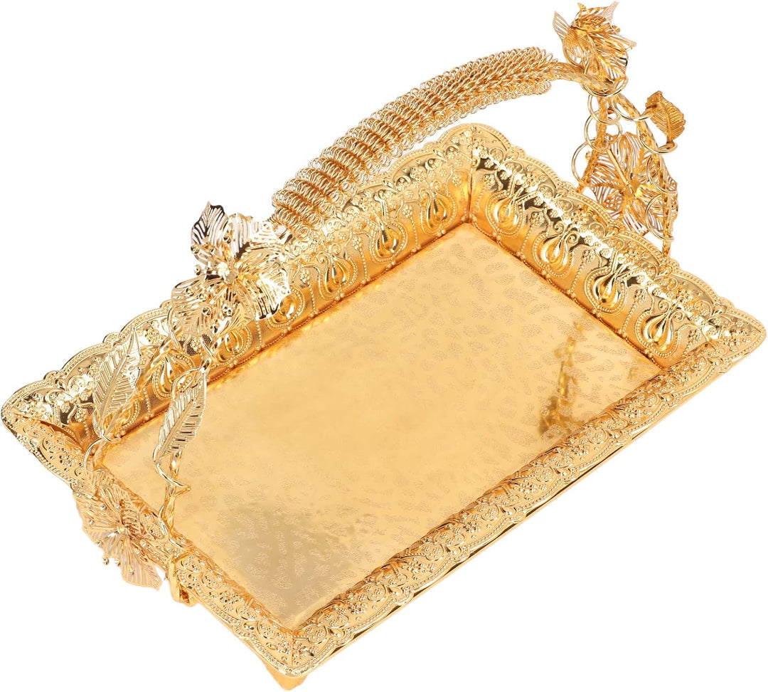 Cocoarm Vintage-Gold-Serviertablett, Kaffeetablett, Dekoratives Tablett aus Zinklegierung mit Griff