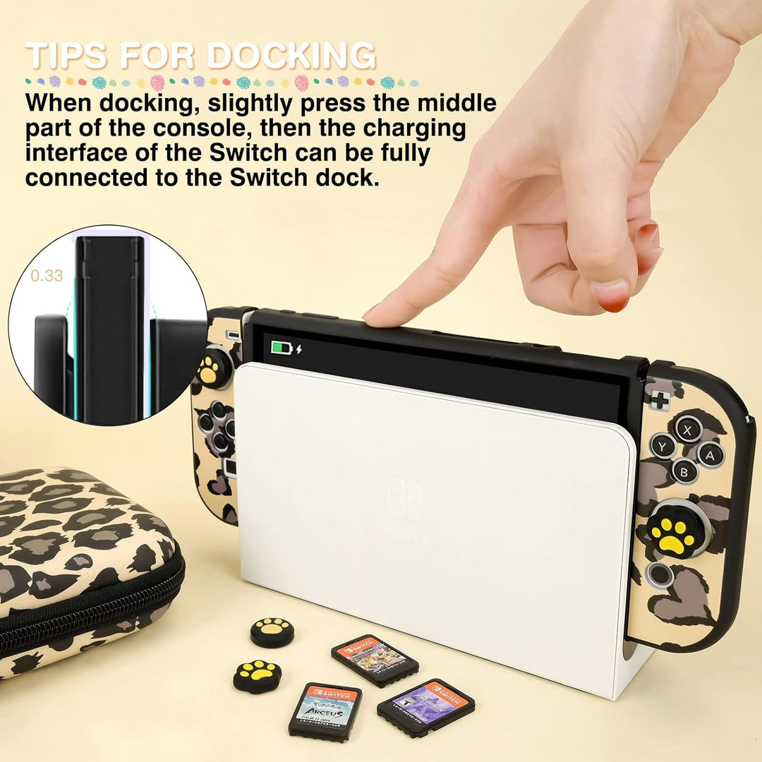 DLseego Tragen Tasche Kompatibel mit Switch OLED,Leopardenmuster Satz Tragbare Etui Schale Etui mit