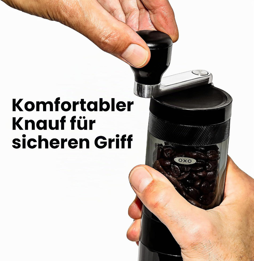 OXO Brew Manuelle Kaffeemühle – konisches Edelstahl-Mahlwerk, 40 Mahleinstellungen, kompakt und trag