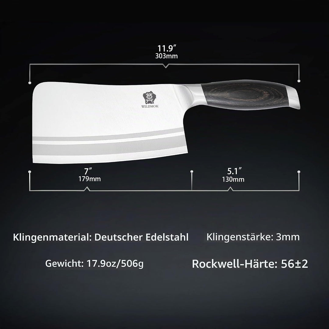 WILDMOK Fleischerbeilmesser, 17,9 cm robuster Knochenhacker, deutsches Metzgermesser aus Edelstahl m