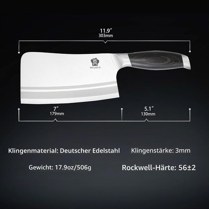 WILDMOK Fleischerbeilmesser, 17,9 cm robuster Knochenhacker, deutsches Metzgermesser aus Edelstahl m