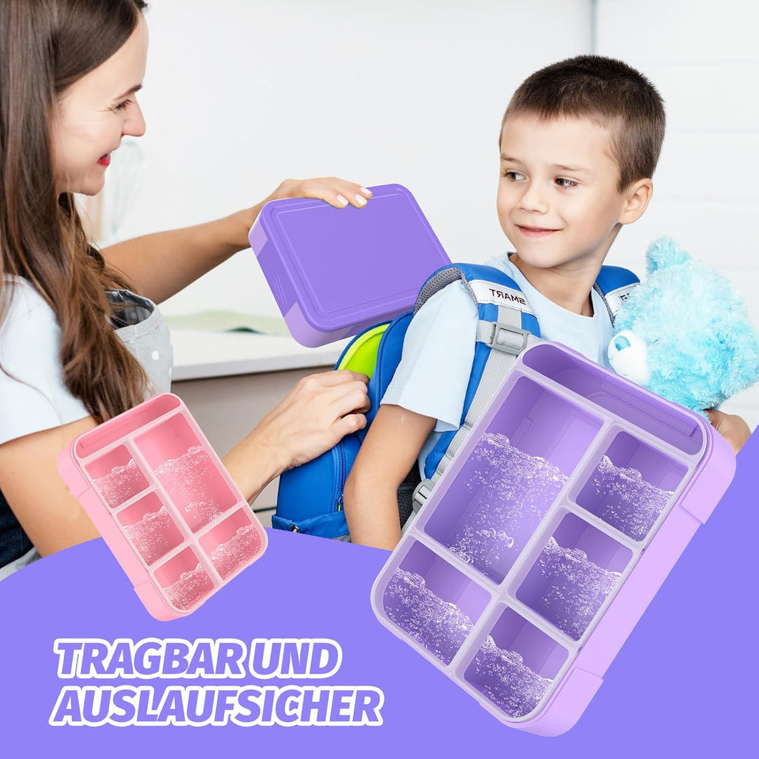 SWVIODMT Brotdose Kinder mit Fächern, 1300 ml Lunchbox für Kinder, Bento Box mit 5 Fächern Besteckse