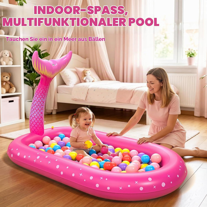 Planschbecken für Kinder, Aufblasbare Wassermatte für Kinder, Aufblasbares 3 in 1 Pool mit Meerjungf