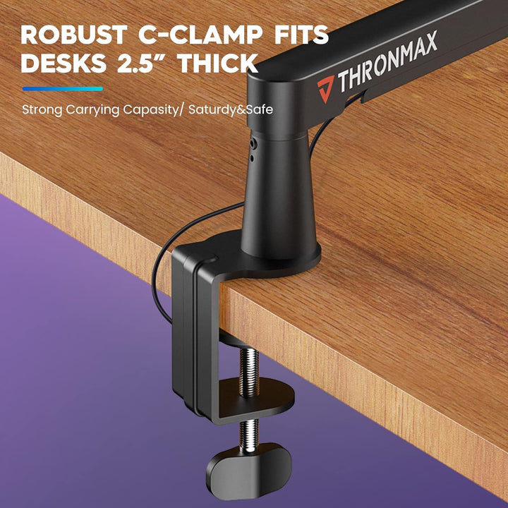 THRONMAX Twist S6 Mikrofonarm, Low-Profile-Mikrofonständer mit Kabelmanagement, Tischklemme, Vielsei