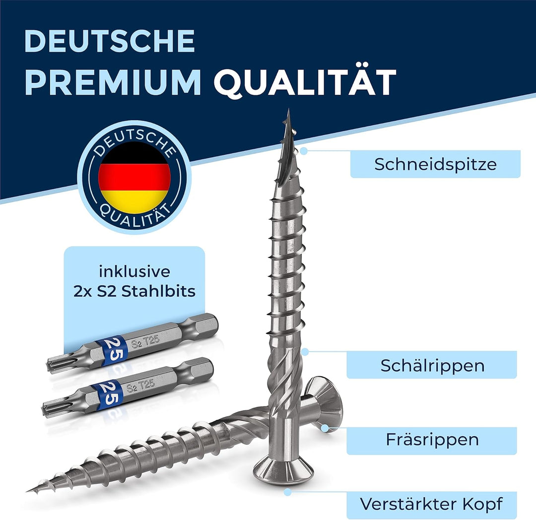 1000 Stück Terrassenschrauben 5 x 50 mm lang | PERFEKT für 20 mm Terrassendielen | rostfreier gehärt