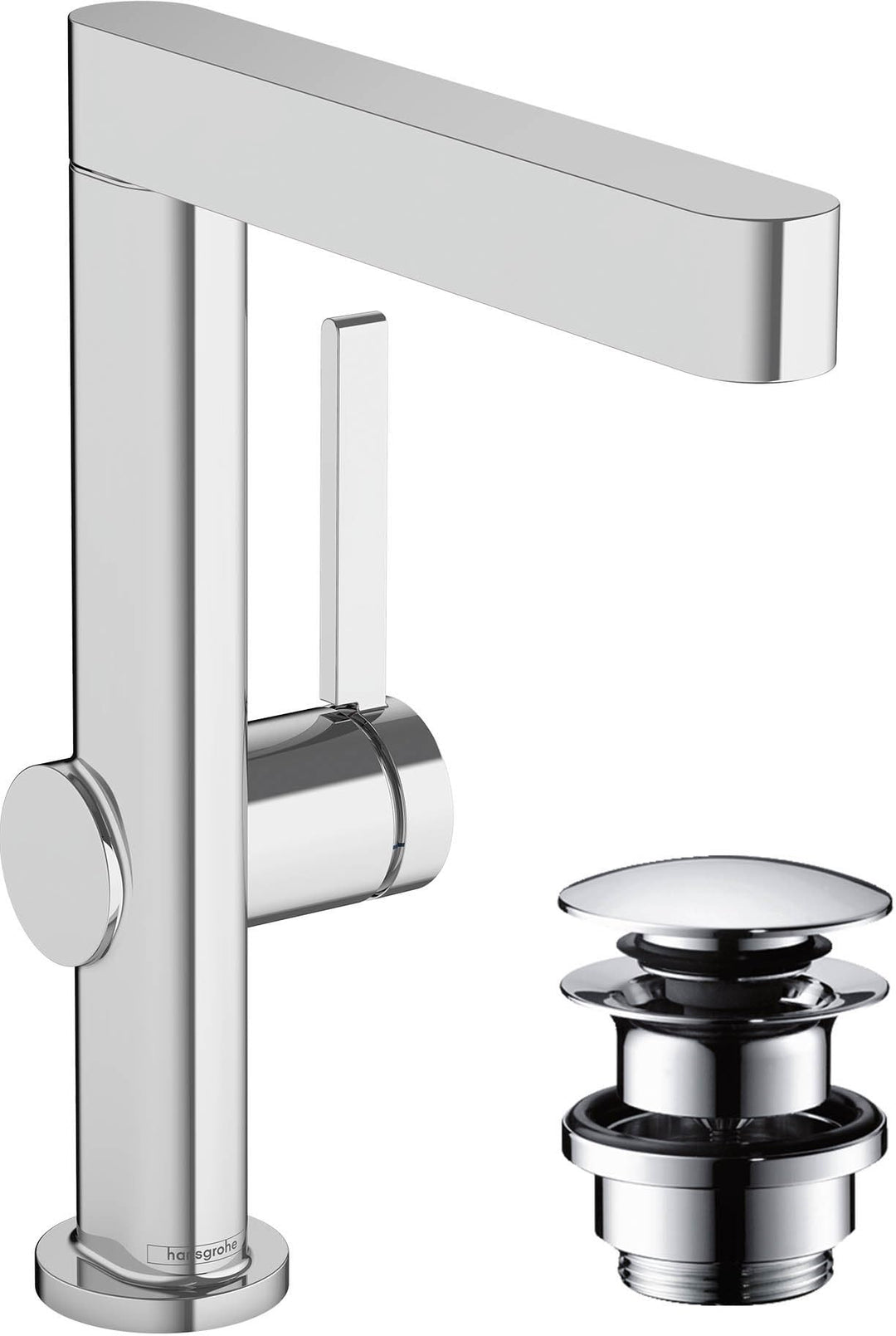 hansgrohe Waschtischarmatur Finoris, Wasserhahn Bad mit Auslauf Höhe 230 mm, mit Push-Open Ablaufgar