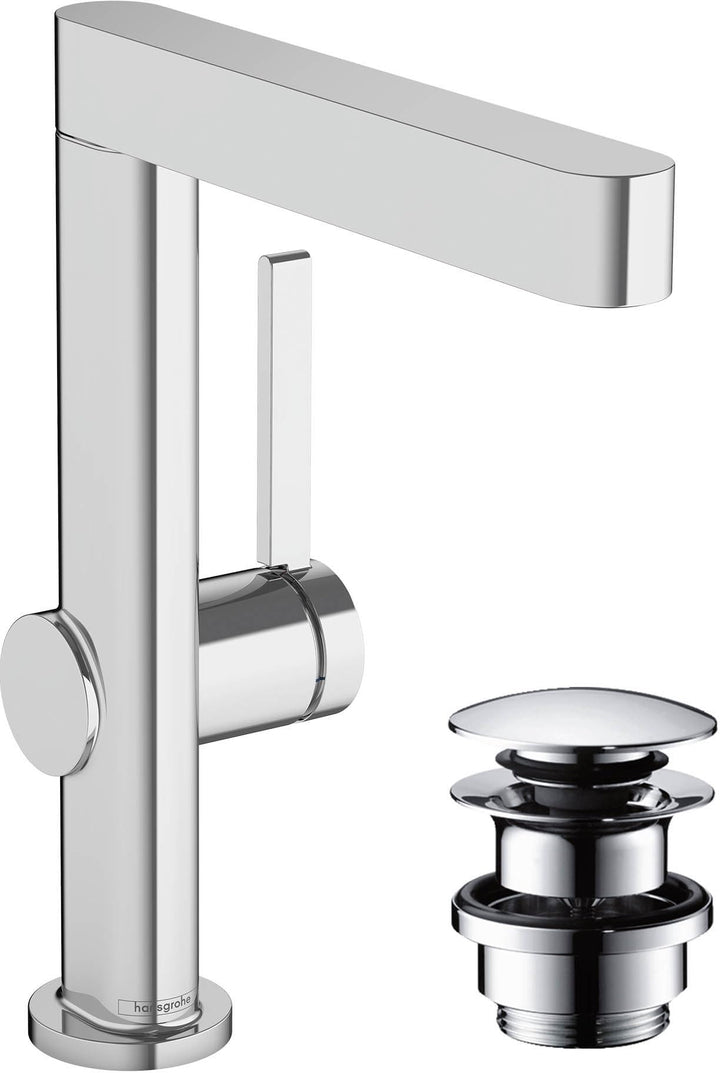 hansgrohe Waschtischarmatur Finoris, Wasserhahn Bad mit Auslauf Höhe 230 mm, mit Push-Open Ablaufgar