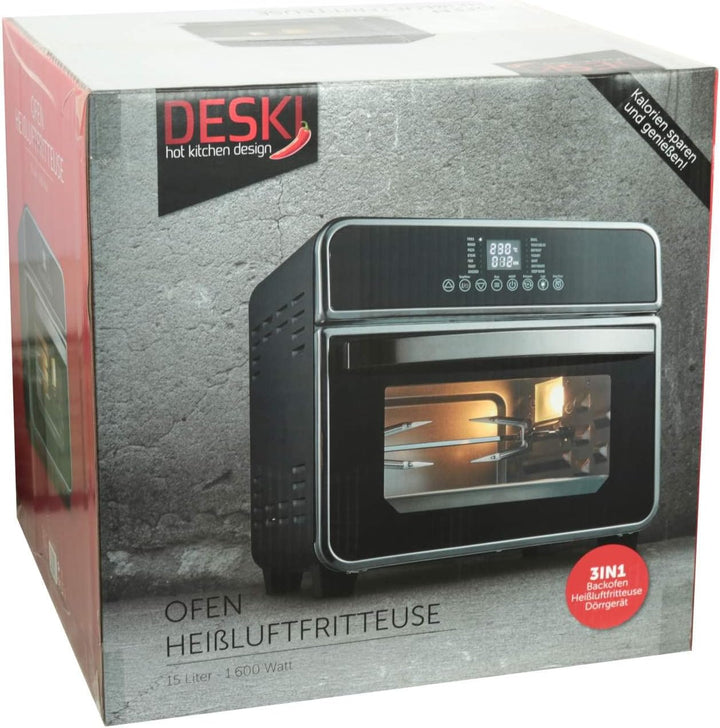 Deski HOT KITCHEN DESIGN Ofen Heissluft Fritteuse 15 Liter schwarz 1600 Watt 3in1 Multifunktion, 401