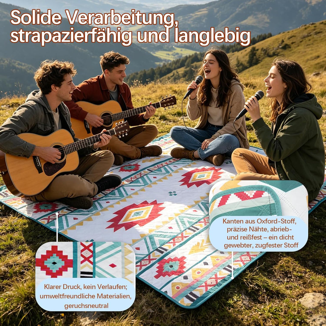 Picknickdecke 200x200 cm - Stranddecke XXL, wasserdicht & isoliert Campingdecke, atmungsaktiv und we