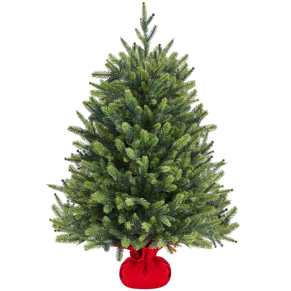 Yaheetech 91cm Mini künstlicher Weihnachtsbaum mit 143 Spitzen &amp; Zementbasis, Mini Tischplatte Tanne