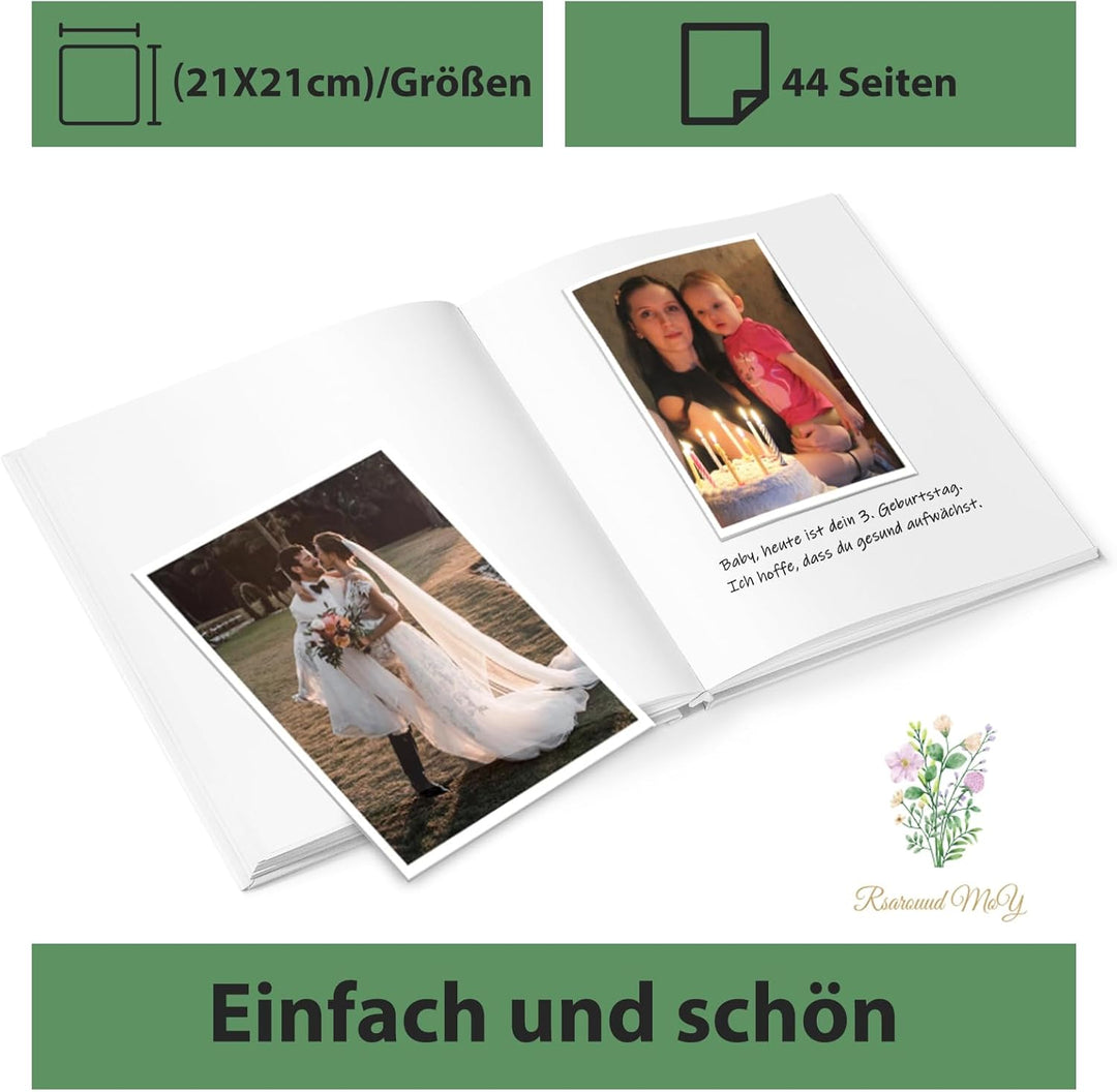 Gästebuch Blanko mit 40 Schöne Aufkleber und 44 Doppelseiten Premium Dickem Papier, Grösse 21x21cm G
