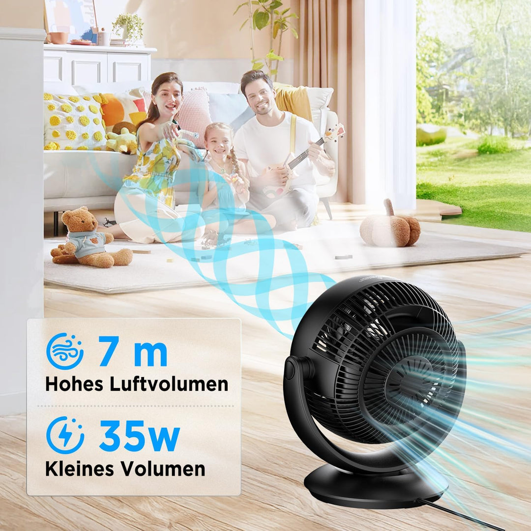 EasyAcc Ventilator Leise, 25dB Tischventilator sehr Leise, 90° Auto-Oszillation Horizontal und Verti