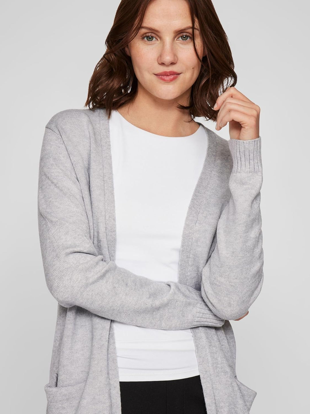 Vila Damen VIRIL Long L/S Knit Cardigan - NOOS 14042770 XS Grau (Light Grey Melange), XS Grau (Light