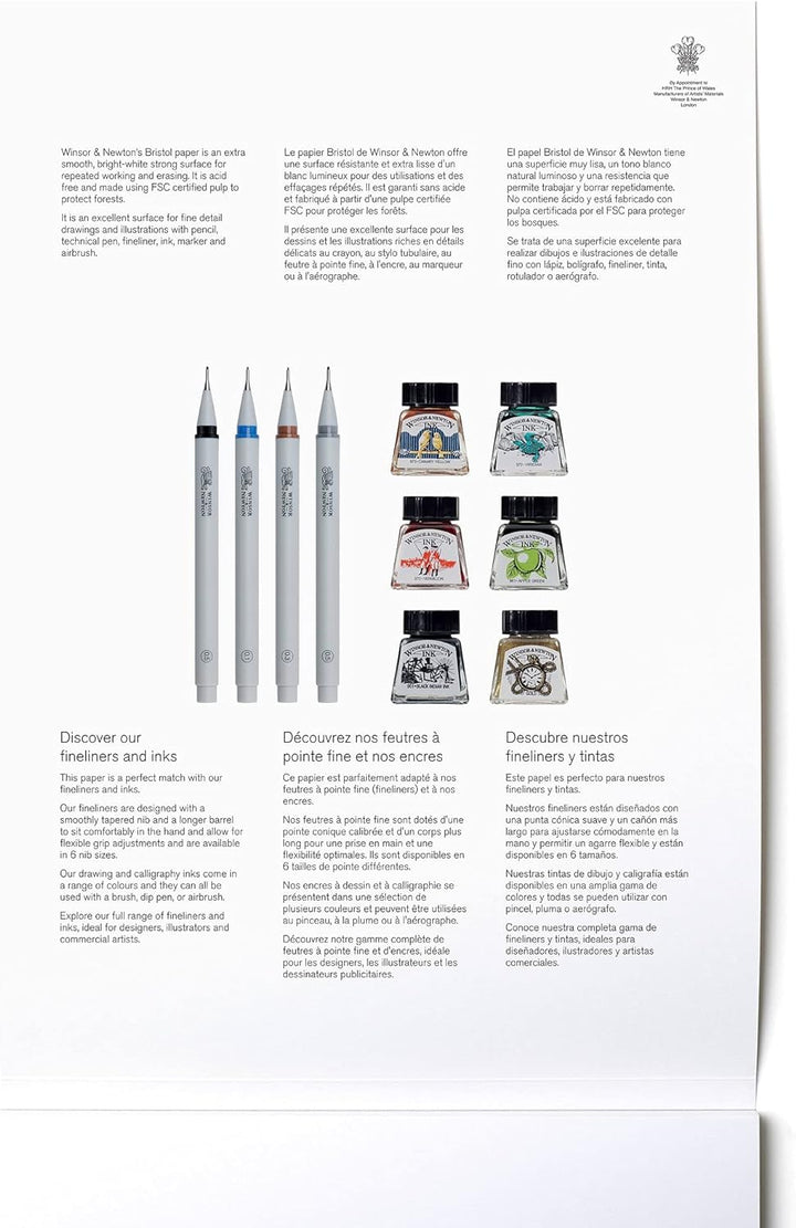 Winsor &amp; Newton 6661547 Bristol Zeichenpapier im Block - 20 Blatt DIN A2, 250g/m², kopfgeleimt, stra