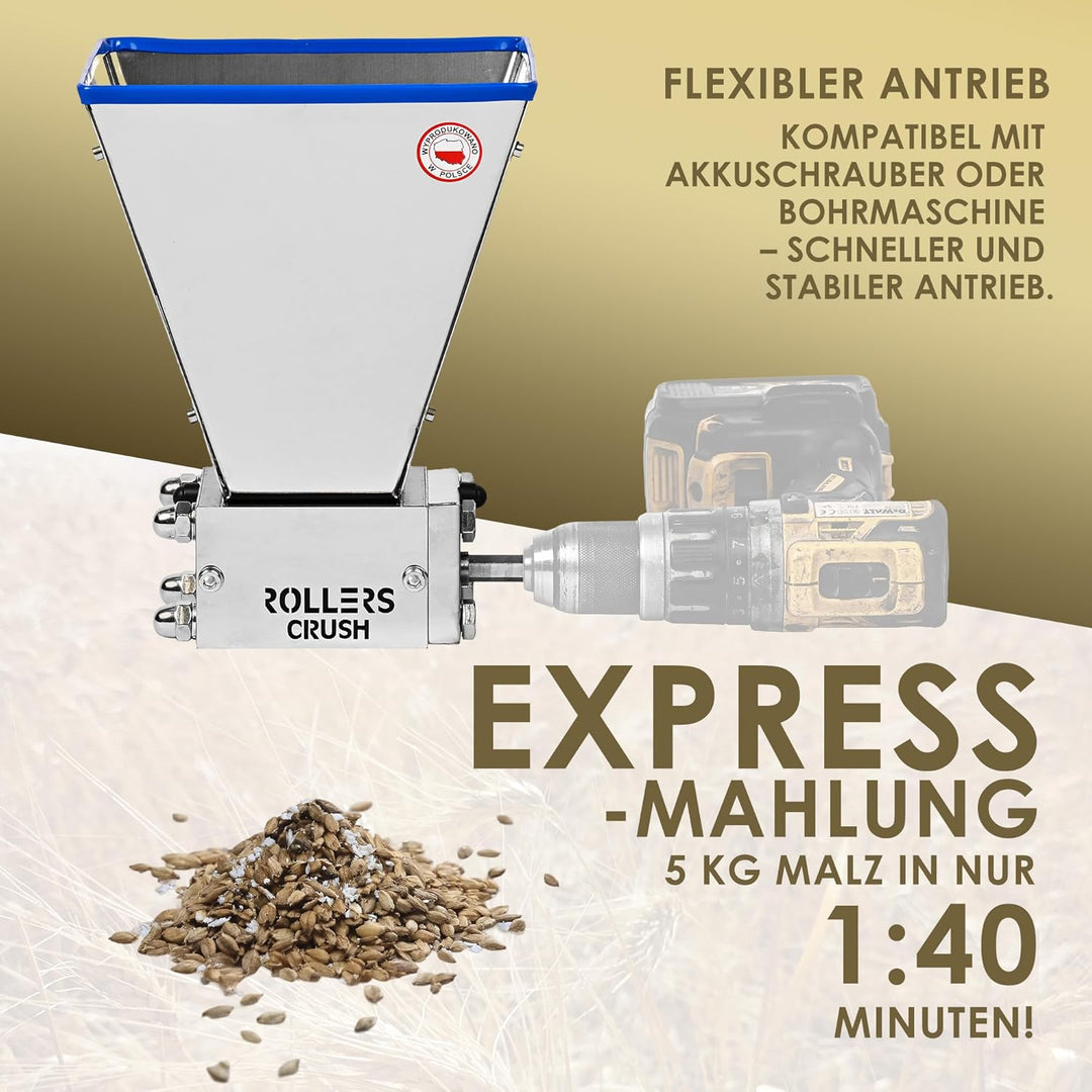 Walzenmühle für Malz - Getreidemühle, Malzmühle, Schrotmühle, Malt Mill, Haferquetsche - Bierbrauen