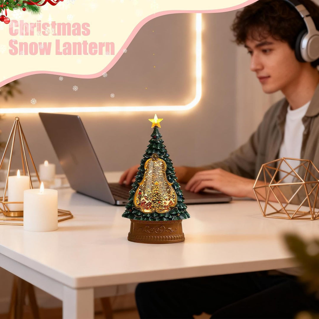 Schneekugel für Weihnachten, USB-Musik-Timer, 6-Stunden-Timer, Weihnachts-Schneekugel, Laterne, Glit