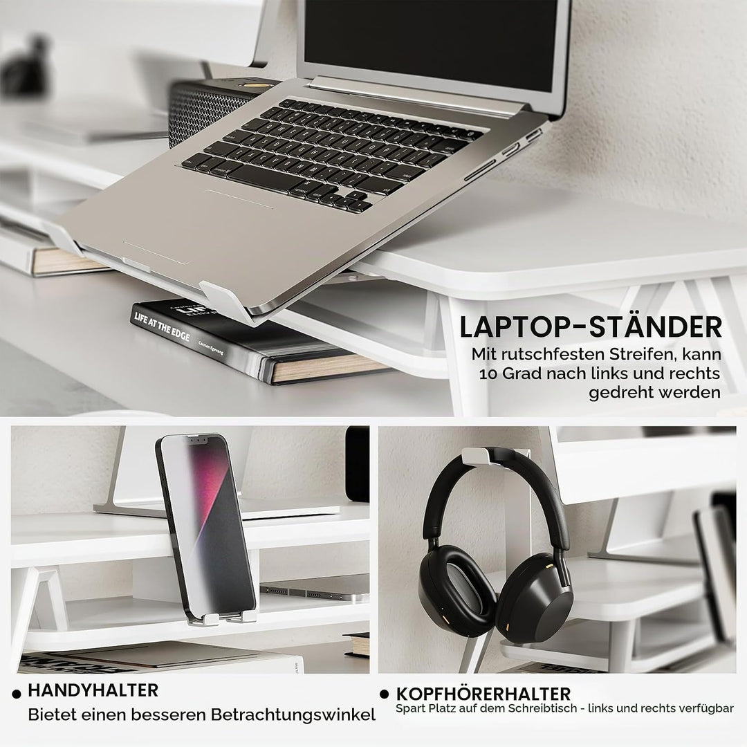 Fenge Dual Monitorständer mit Laptop Halterung/Telefon Halter/Headset Halterung, 2 Etagen Gross Mult