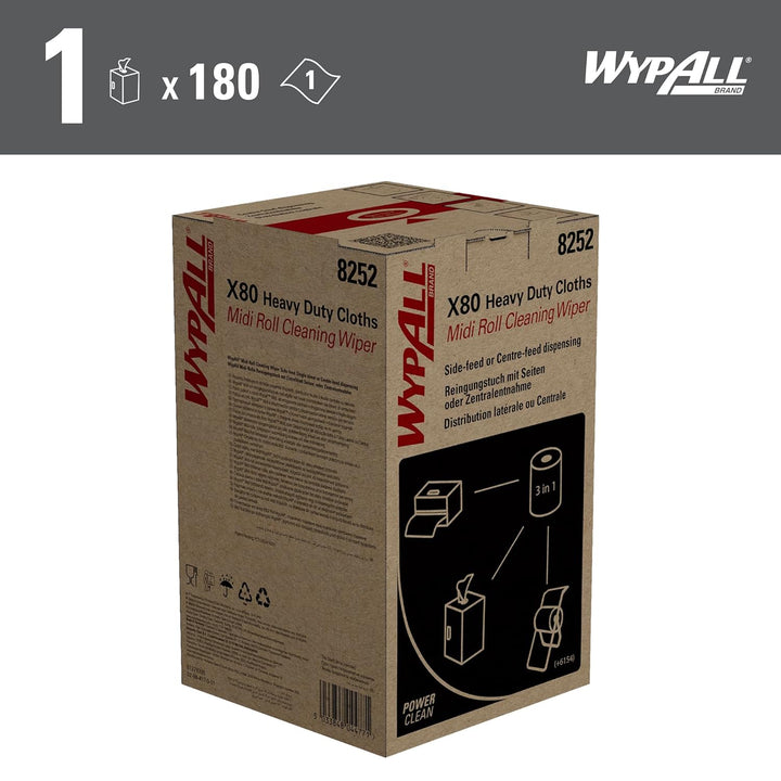 WypAll X80 Power Clean Reinigungstücher für schwere Reinigungsaufgaben 8252 – 2-in-1 Midi-Rollenrein