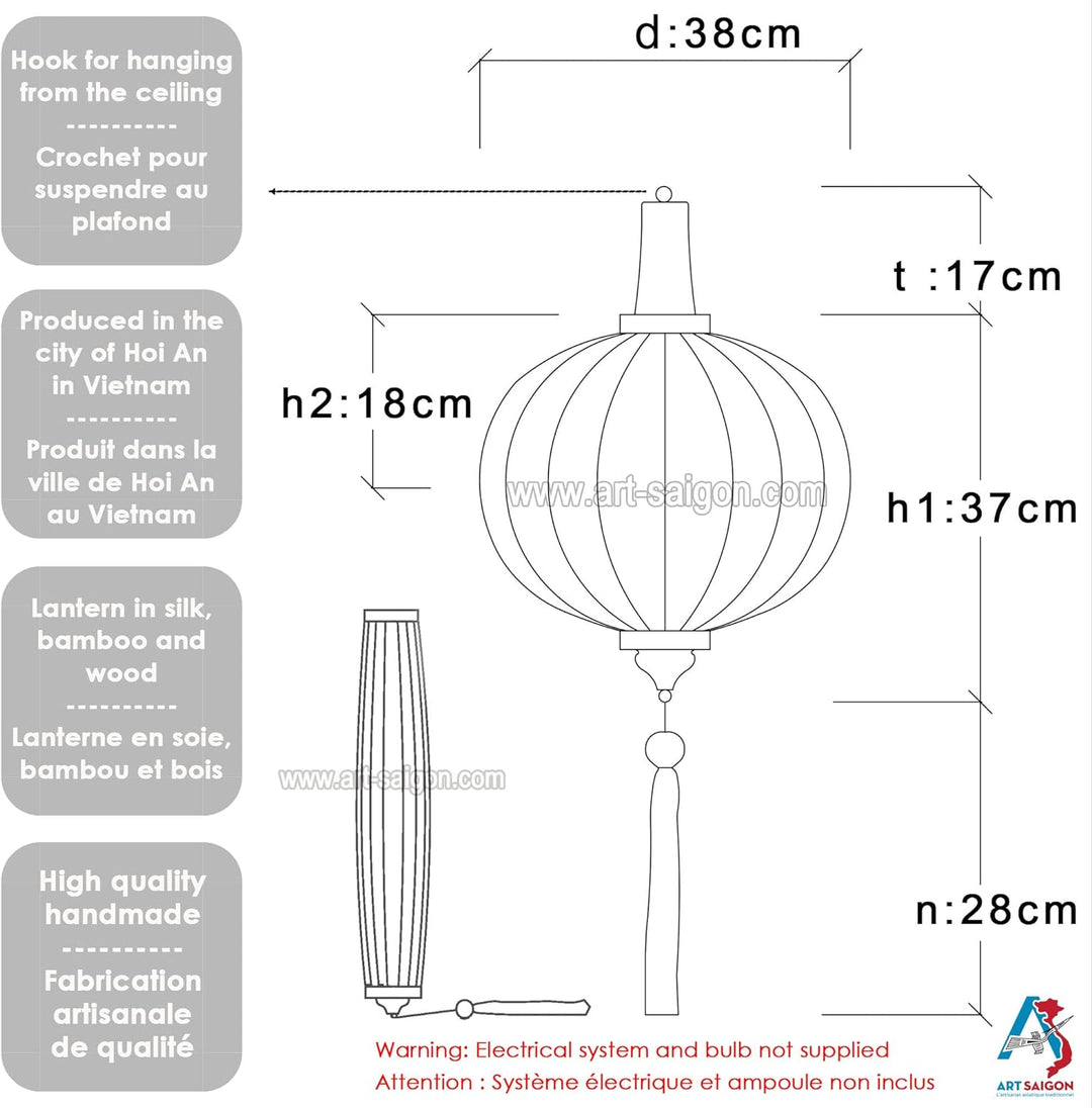 Lampion, asiatische Hoi an Seide Mauve R – Ø 38 cm (REF. R25-M) – Kunsthandwerk aus Vietnam.