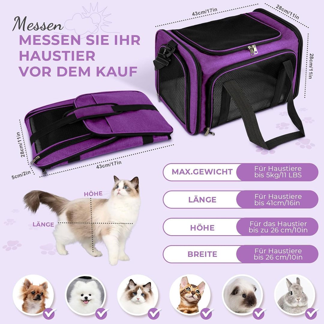 Transporttasche für Katze Hund, Hundetransportbox, Faltbare Katzentransportbox, tragbar, 5kg Katzen