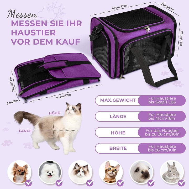 Transporttasche für Katze Hund, Hundetransportbox, Faltbare Katzentransportbox, tragbar, 5kg Katzen