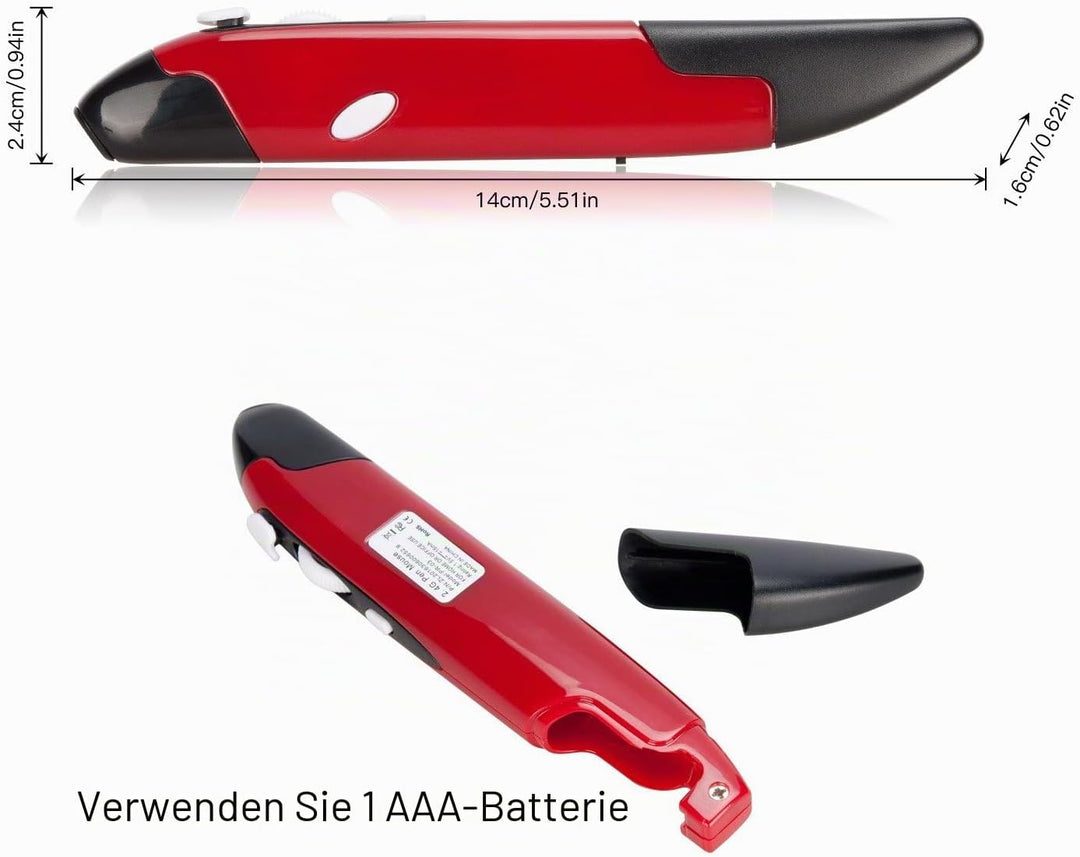 Lychee Lyhee Kabelloser Maus-Stift, 2,4 GHz, optische USB-Maus mit einstellbaren DPI-Werten auf 500/