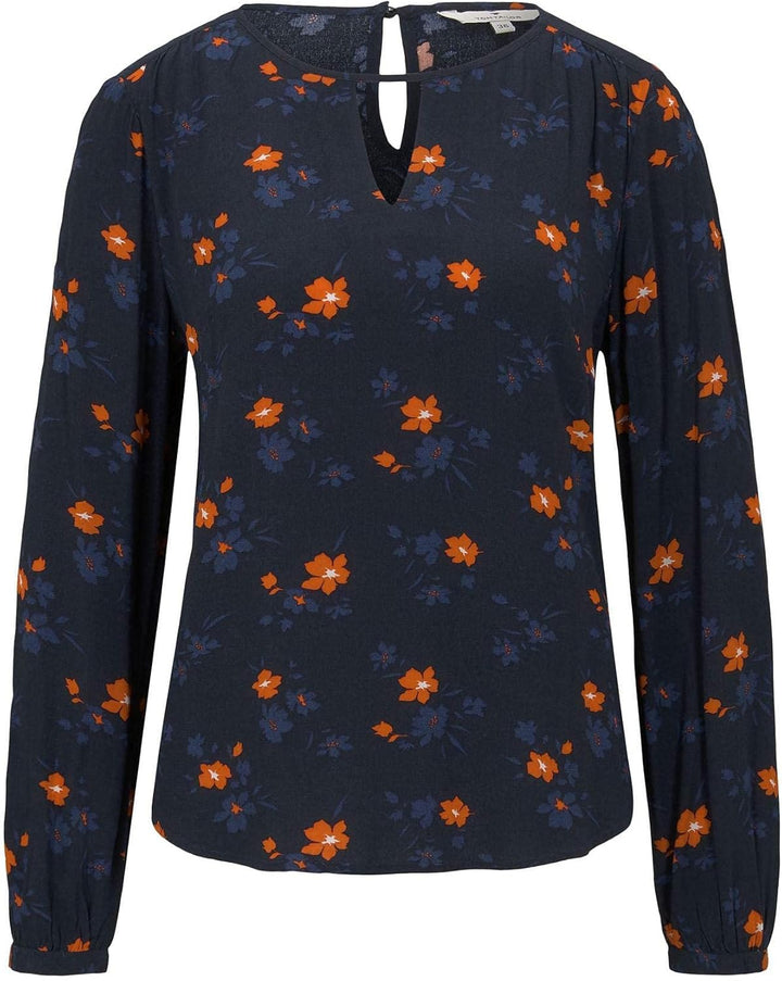 TOM TAILOR Damen Blusen, Shirts & Hemden Blusenshirt mit Print Navy orange Flower Design,40,21169,60