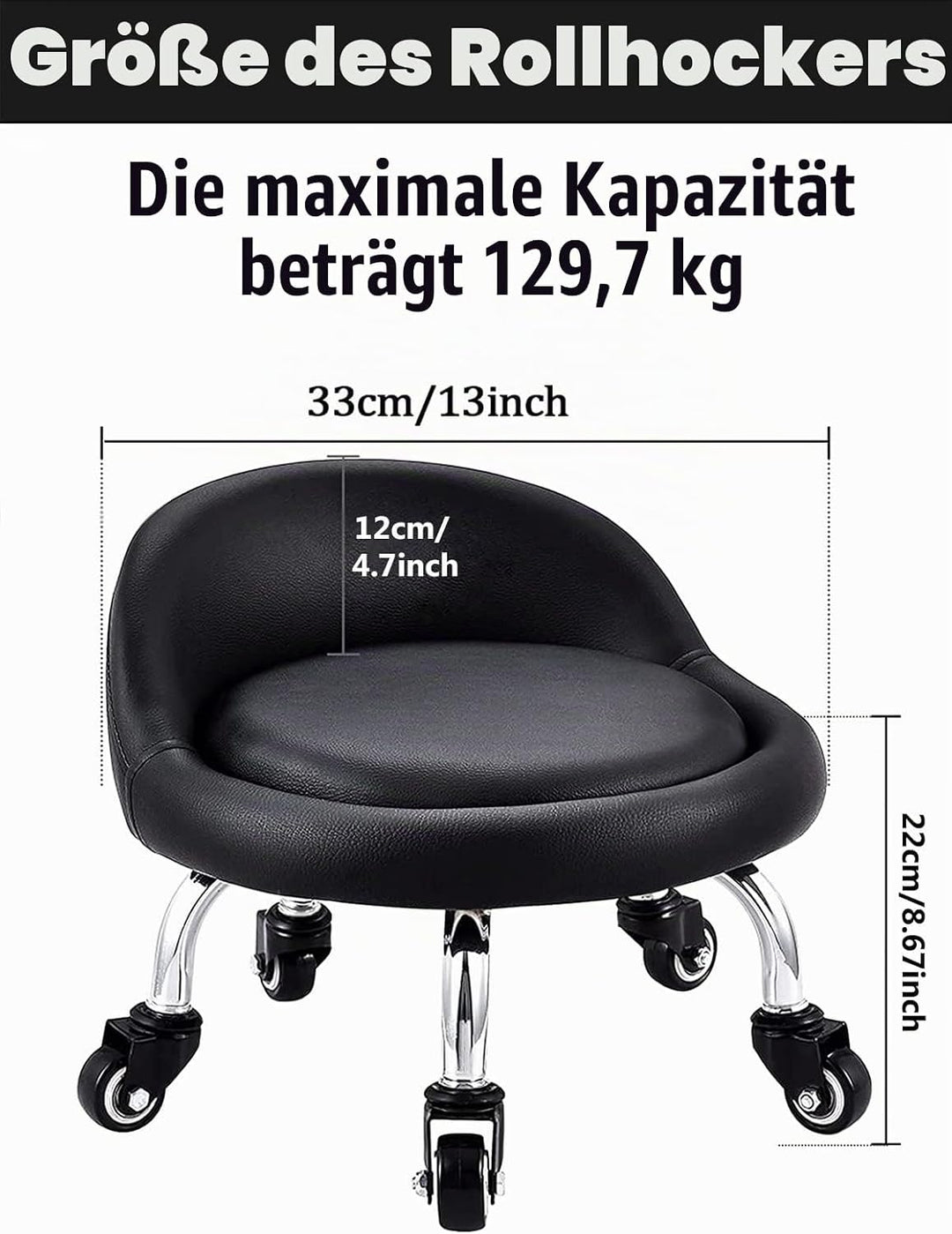 EBANKU Kleine Niedrig Rollhocker, Rollhocker Drehhocker Arbeitshocker, Rückenlehne 360° Rollhocker N