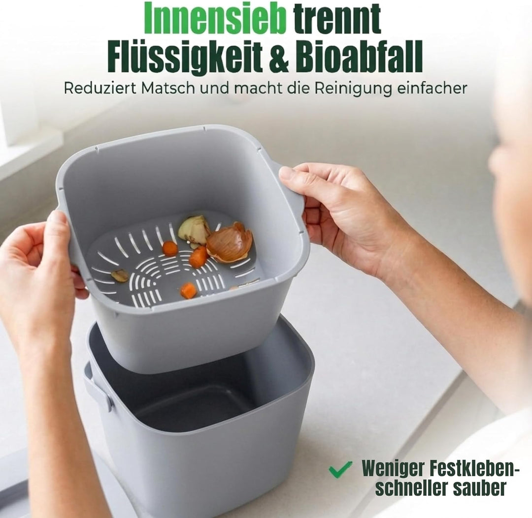 YourCasa Biomülleimer Küche 7L - Komposteimer mit herausnehmbarem Sieb & Deckel - geruchsdicht, spül